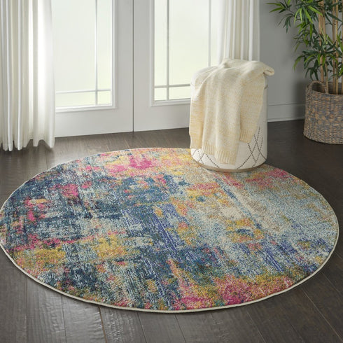 2' X 6' Blue And Yellow Abstract Power Loom Non Skid Area Rug